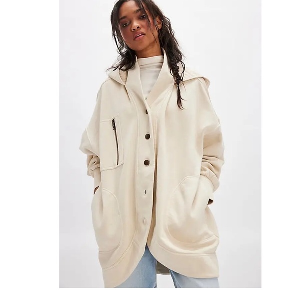 Free People Poppie Hooded jacket cream cardigan NWT $148 Oversized - Picture 1 of 7